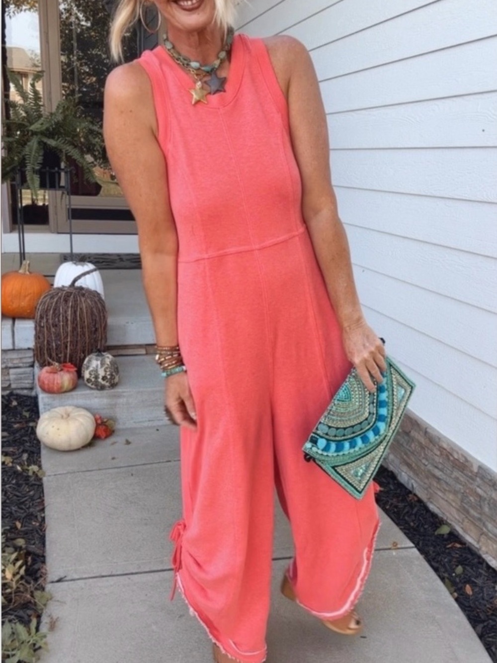 Coral Sleeveless Jumpsuit